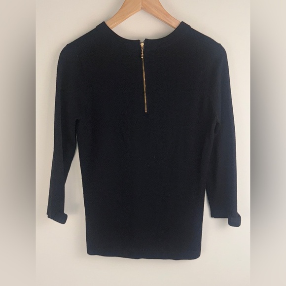 Kate Spade Live Colorfully BLK Knit Cashmere Wool Blend SM. 3/4 SLV Bow on Cuff - Picture 2 of 9